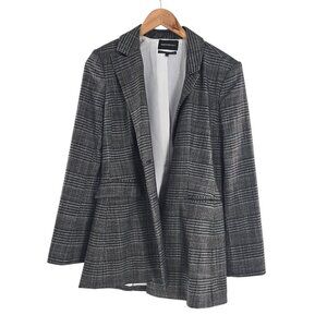 NEW‎ Something Navy Grey Plaid Slouchy Blazer Jacket Women’s XS Narrow Lapel